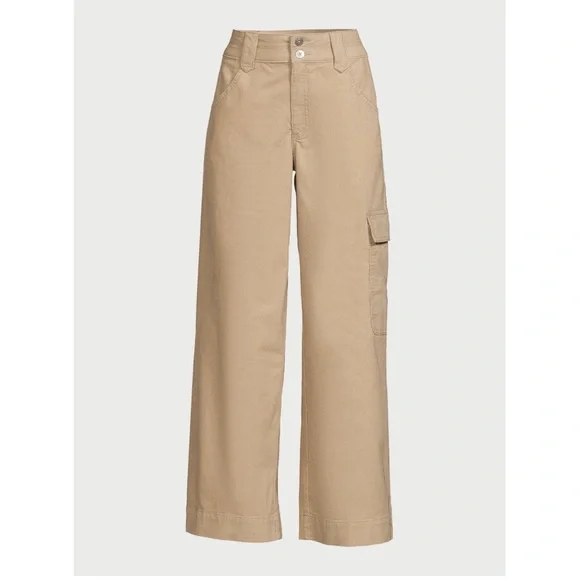 Time and Tru Women's Wide Leg Corduroy Cargo Pants, 30" Inseam, 8 natural tan - Picture 5 of 10